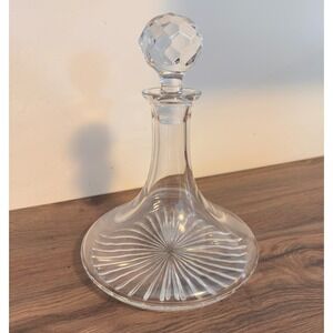 Atlantis Full Lead Crystal Ship's Decanter Portugal Vintage Ball Stopper Barware